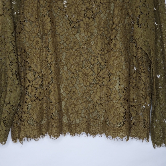 J. Crew Lace Top with Cami Size 18 Fringe Trim Long Sleeve Green Blouse Moody - Picture 3 of 15